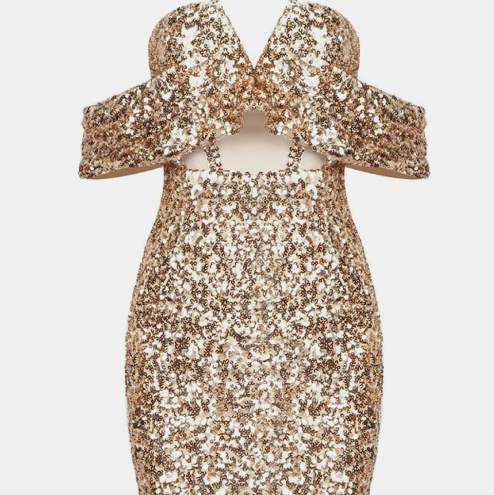 Sequined Off-Shoulder Strapless Pencil Dress
